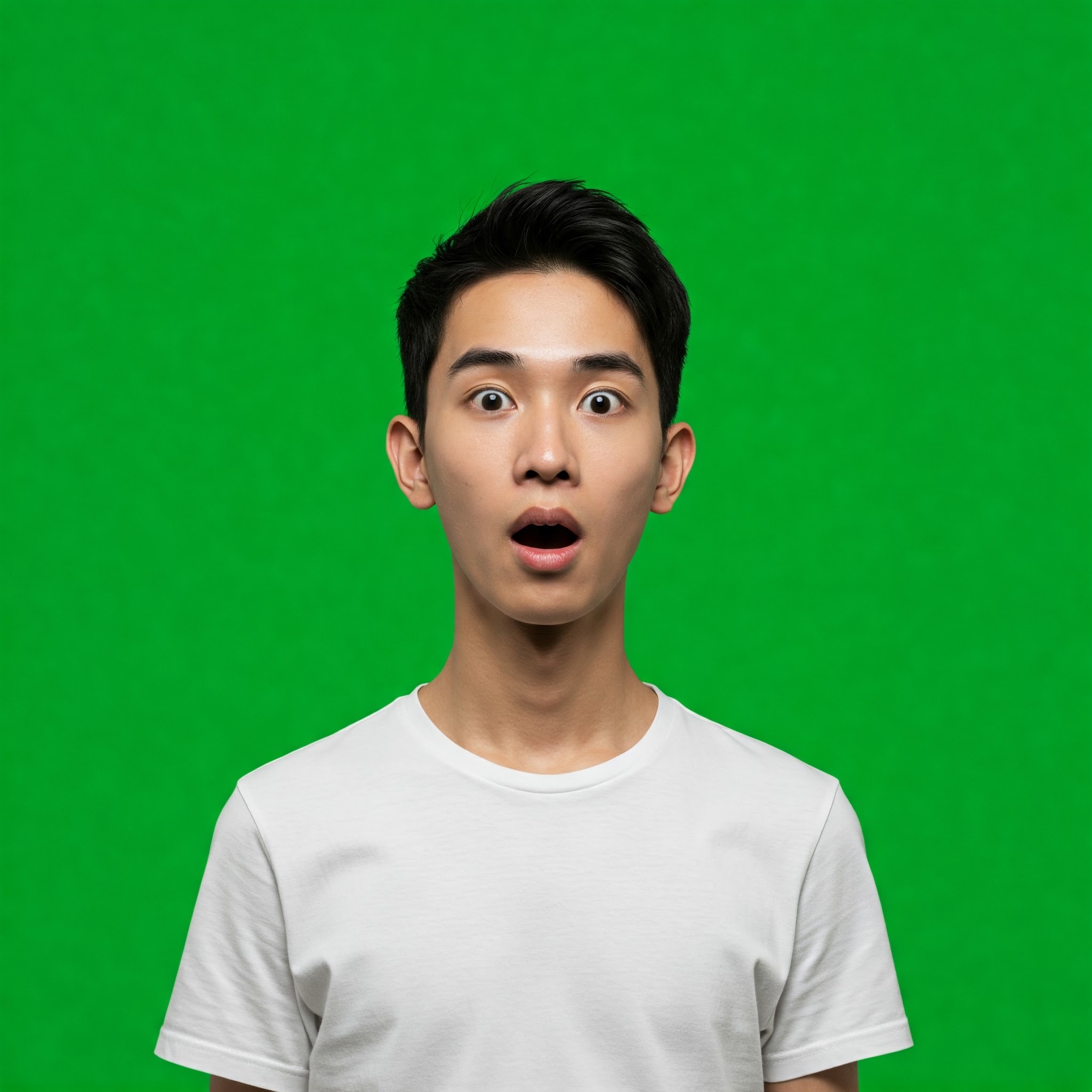 photo of Wide-Eyed Young Man in Surprise Against Green Screen